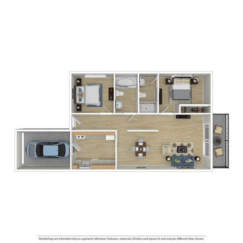 Floor plan for 2 beds, 2 baths, 1078 sqft